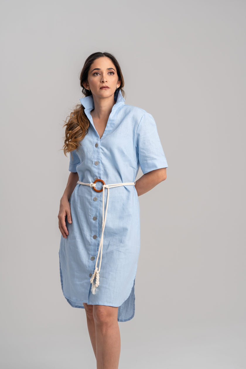 Vestido camisero azul cielo