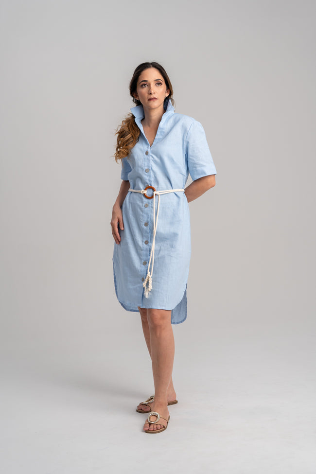 Vestido camisero azul cielo