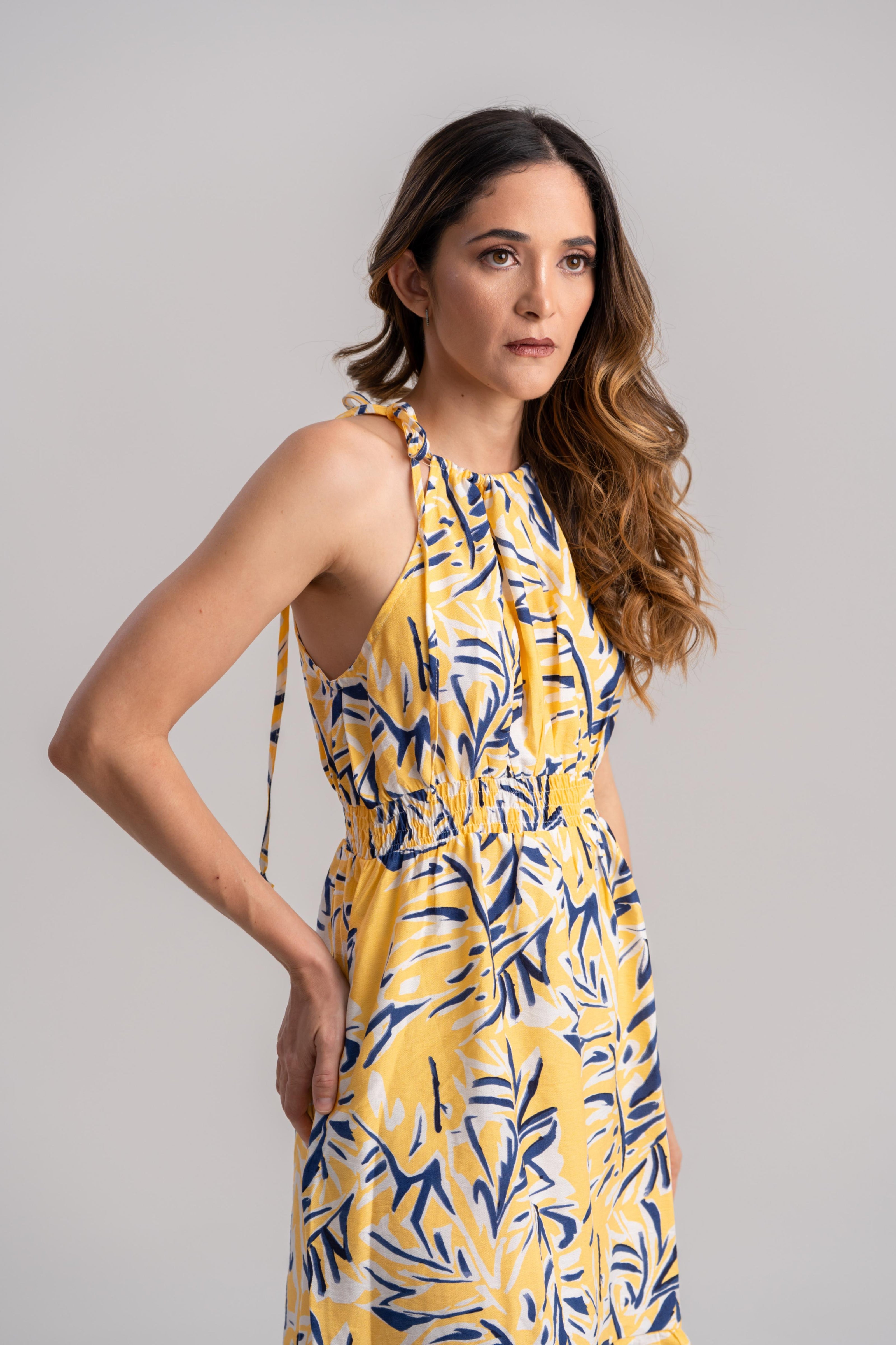 Vestido amarillo estampado casual