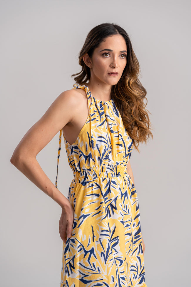Vestido amarillo estampado casual