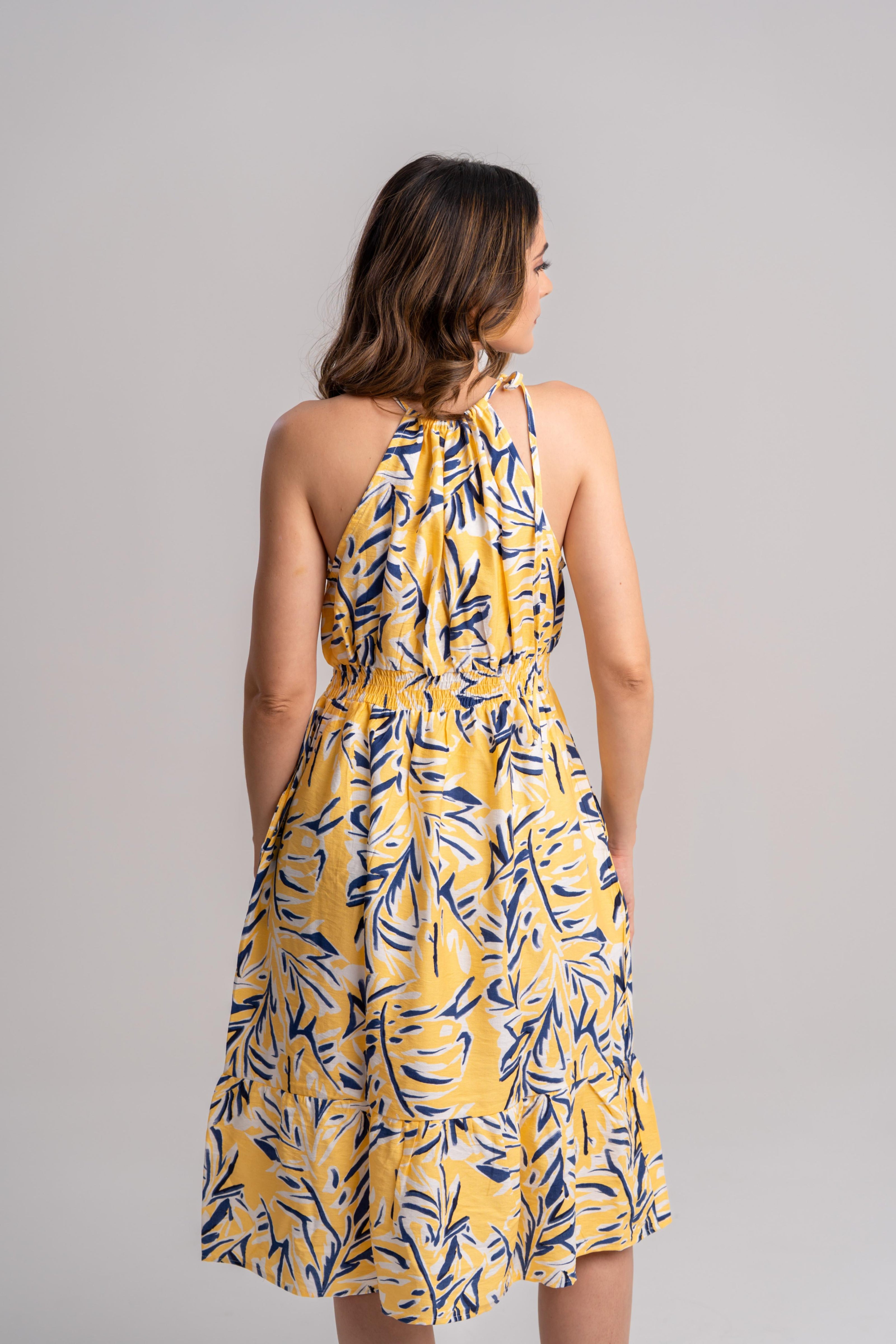 Vestido amarillo estampado casual