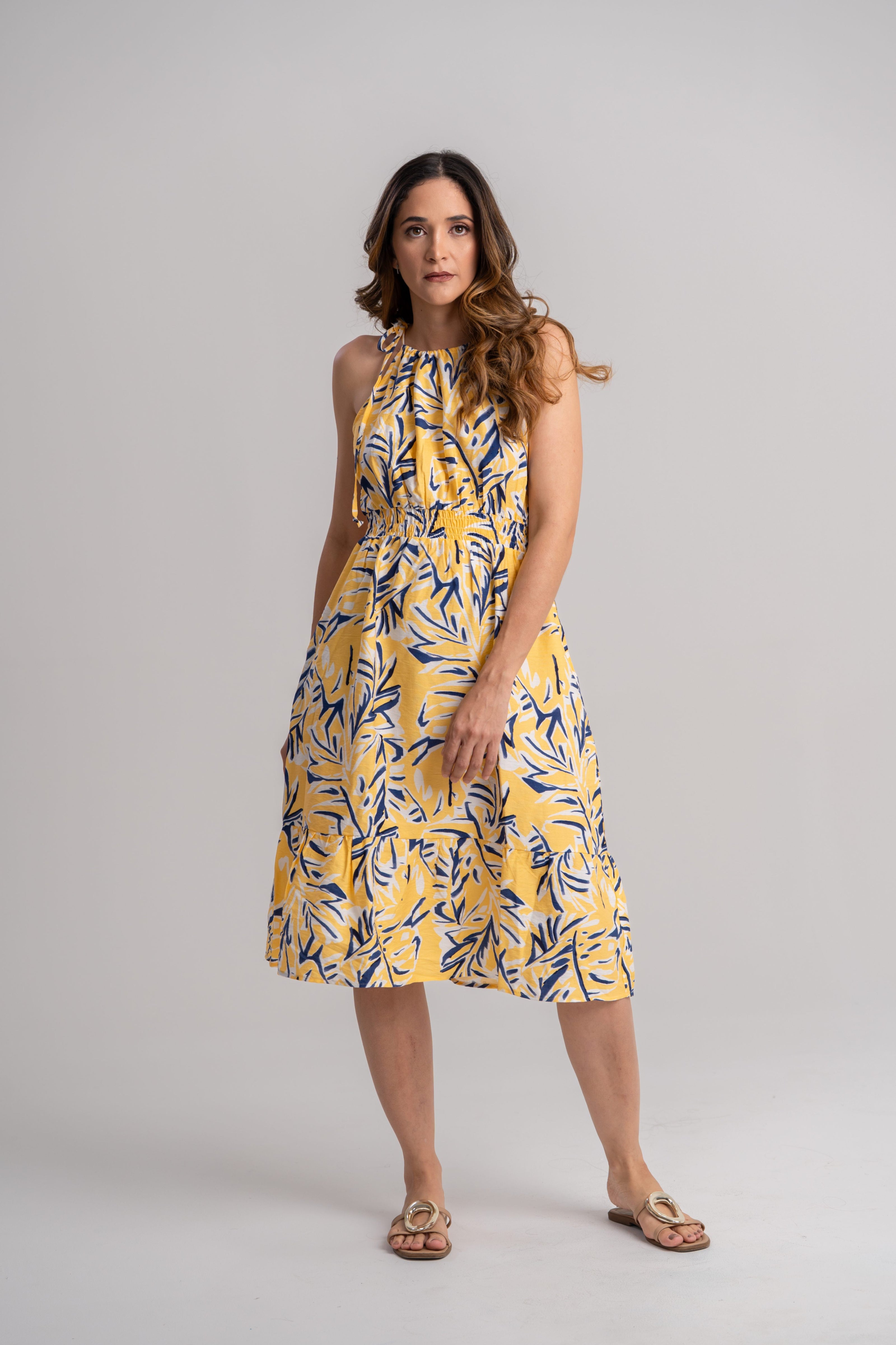 Vestido amarillo estampado casual