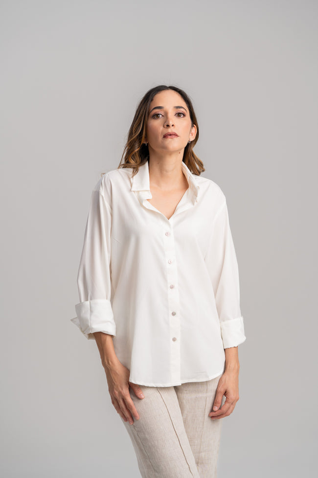 blusa de seda mujer blanca