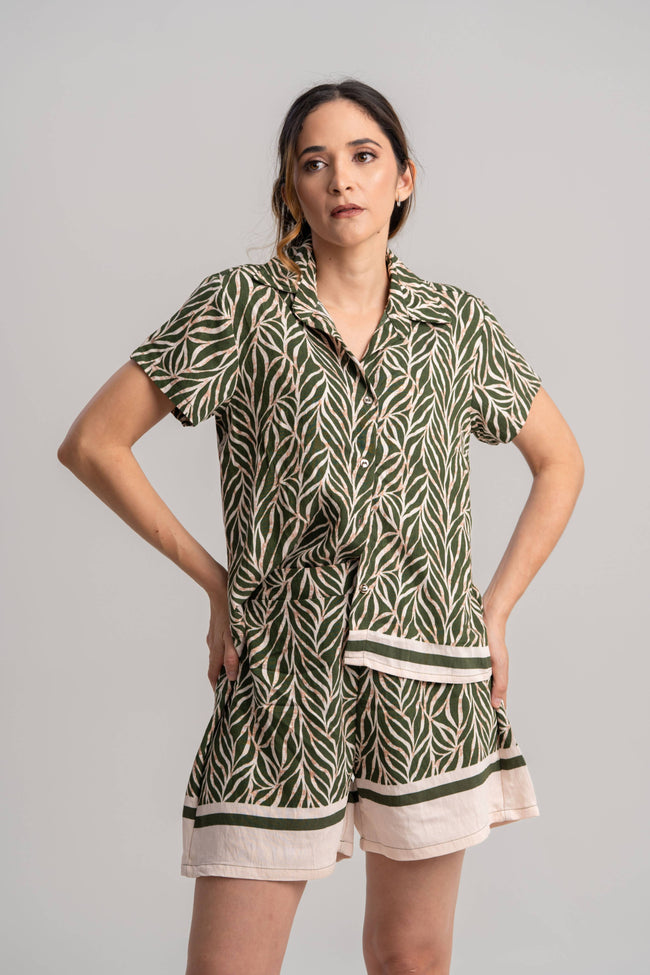 Set short y blusa mujer verde