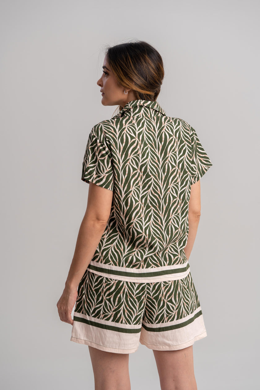 Set short y blusa mujer verde