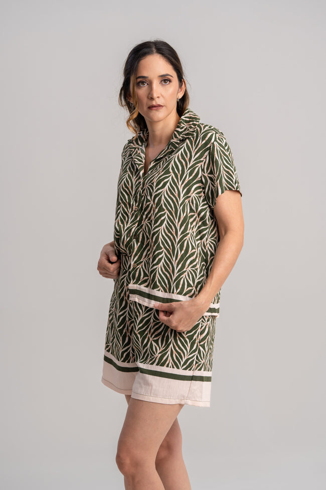 Set short y blusa mujer verde