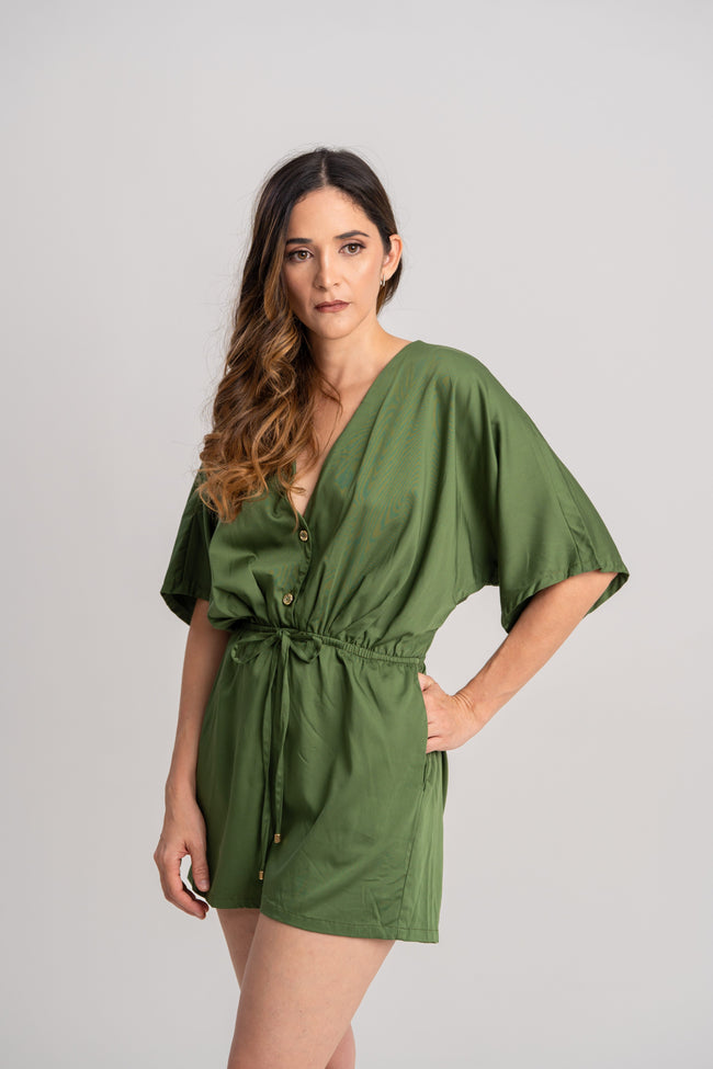 Enterizo esmeralda elegante corto