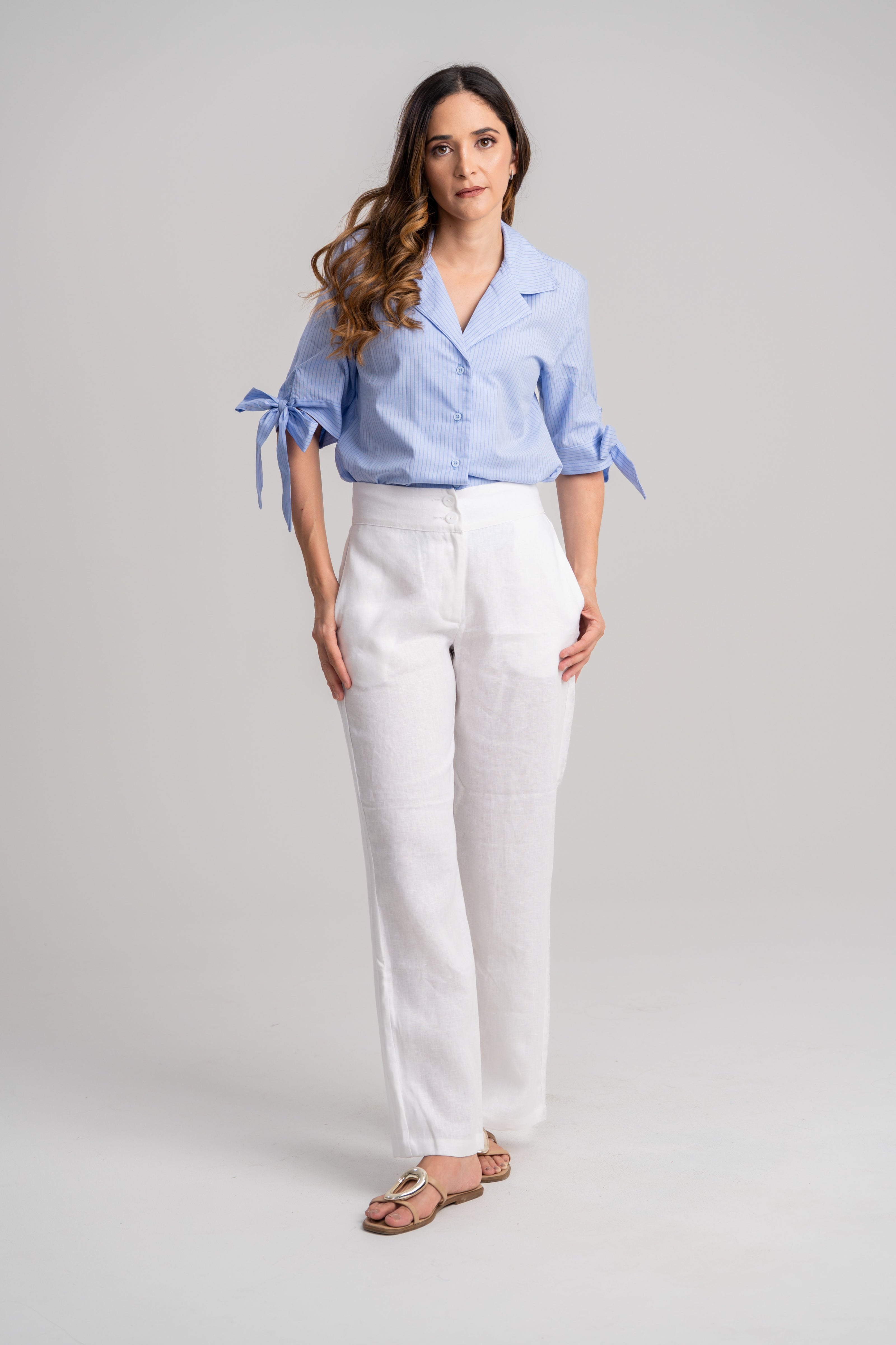 Pantalon de lino de mujer blanco