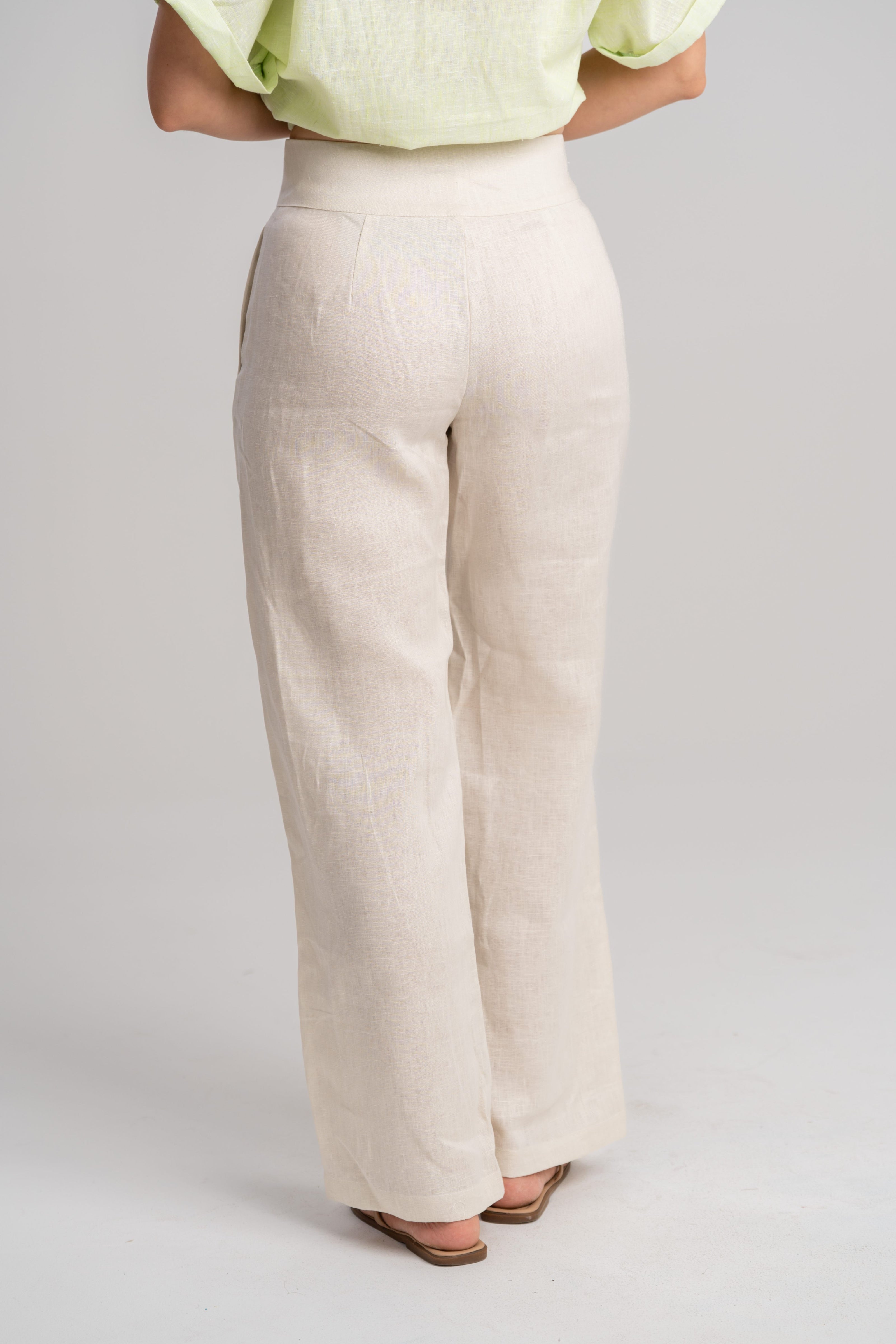 Pantalon de lino de mujer crema