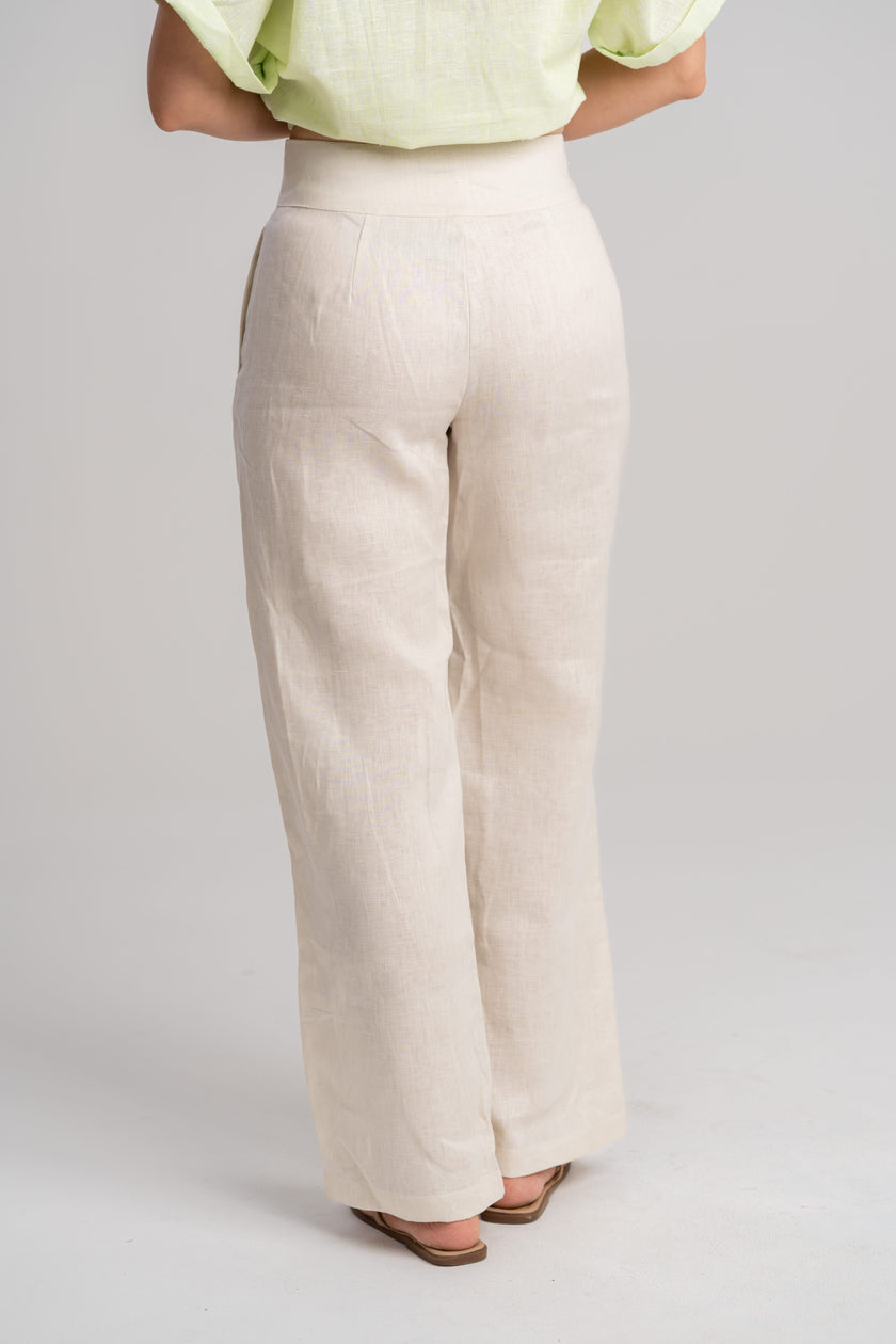 Pantalon de lino de mujer crema