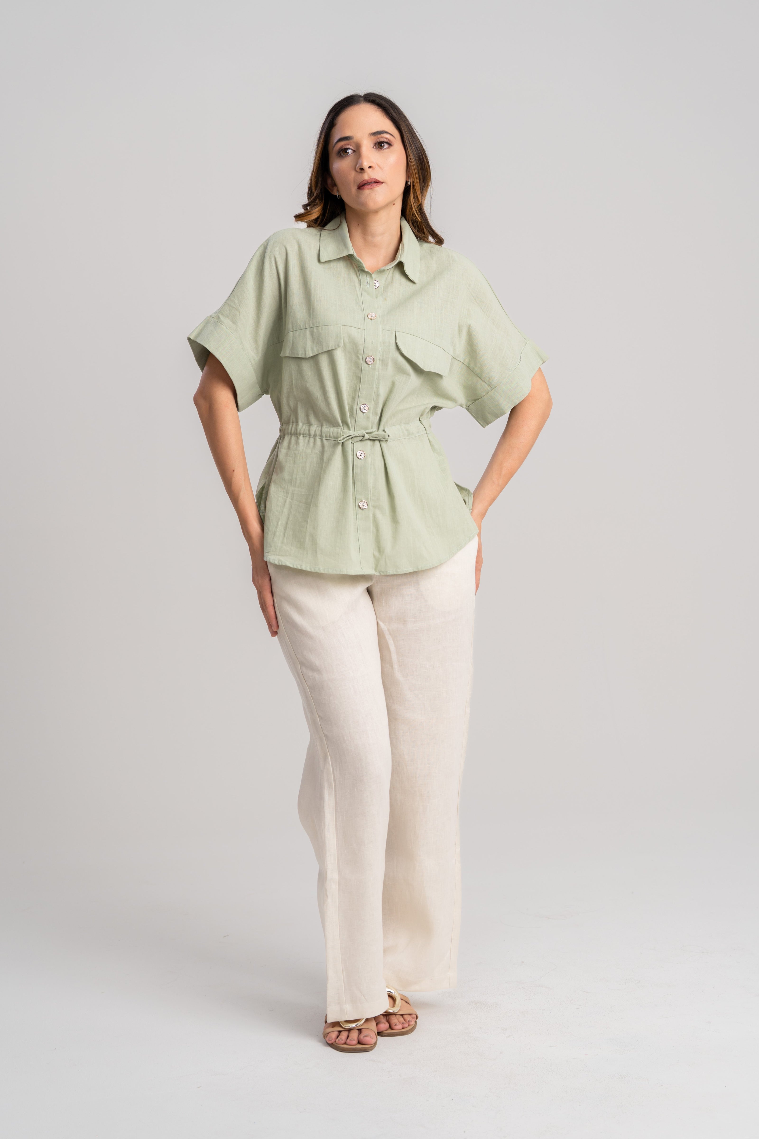 Pantalon de lino de mujer crema