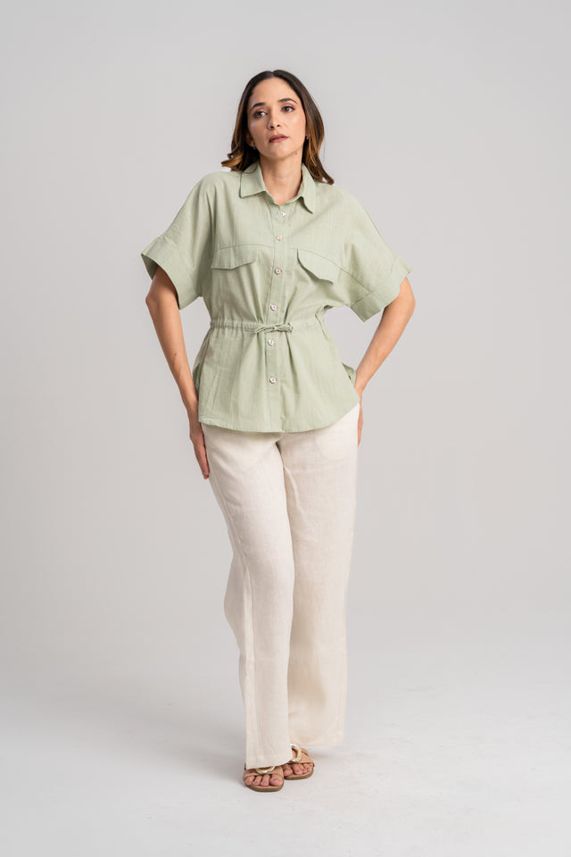 Pantalon de lino de mujer crema