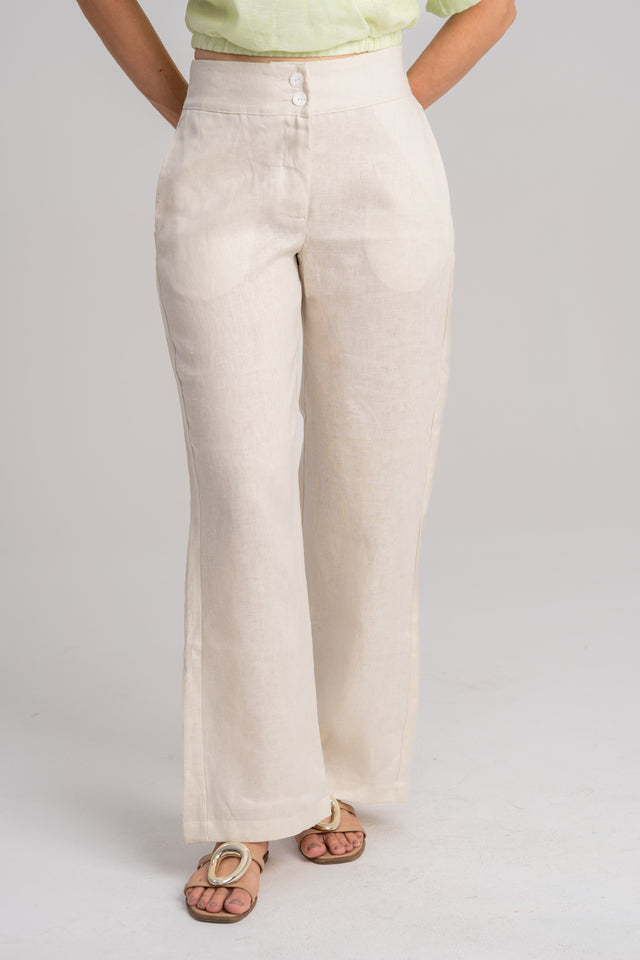 Pantalon de lino de mujer crema