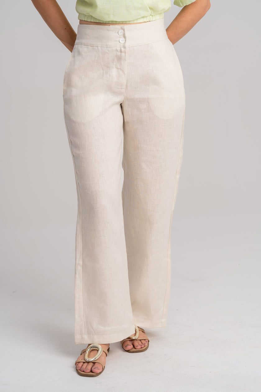 Pantalon de lino de mujer crema