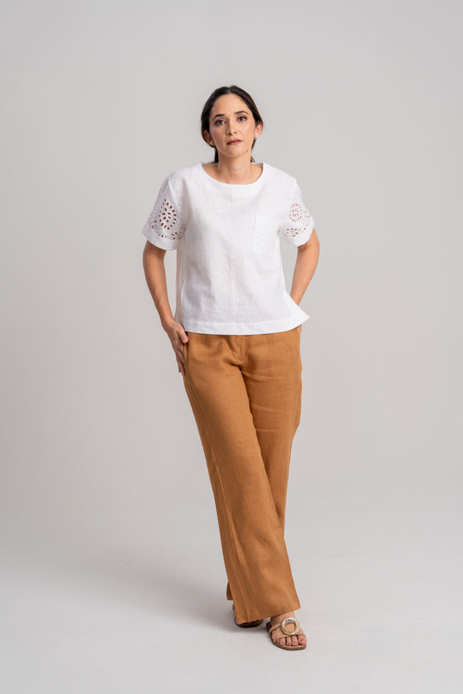 Pantalon de lino de mujer café
