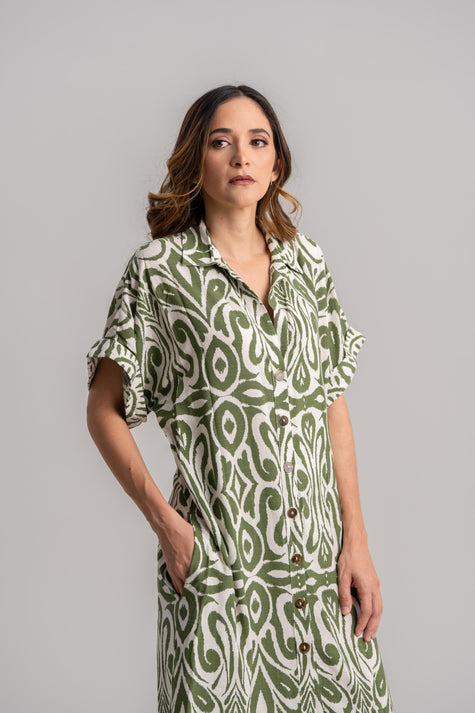 Vestido estampado verde largo
