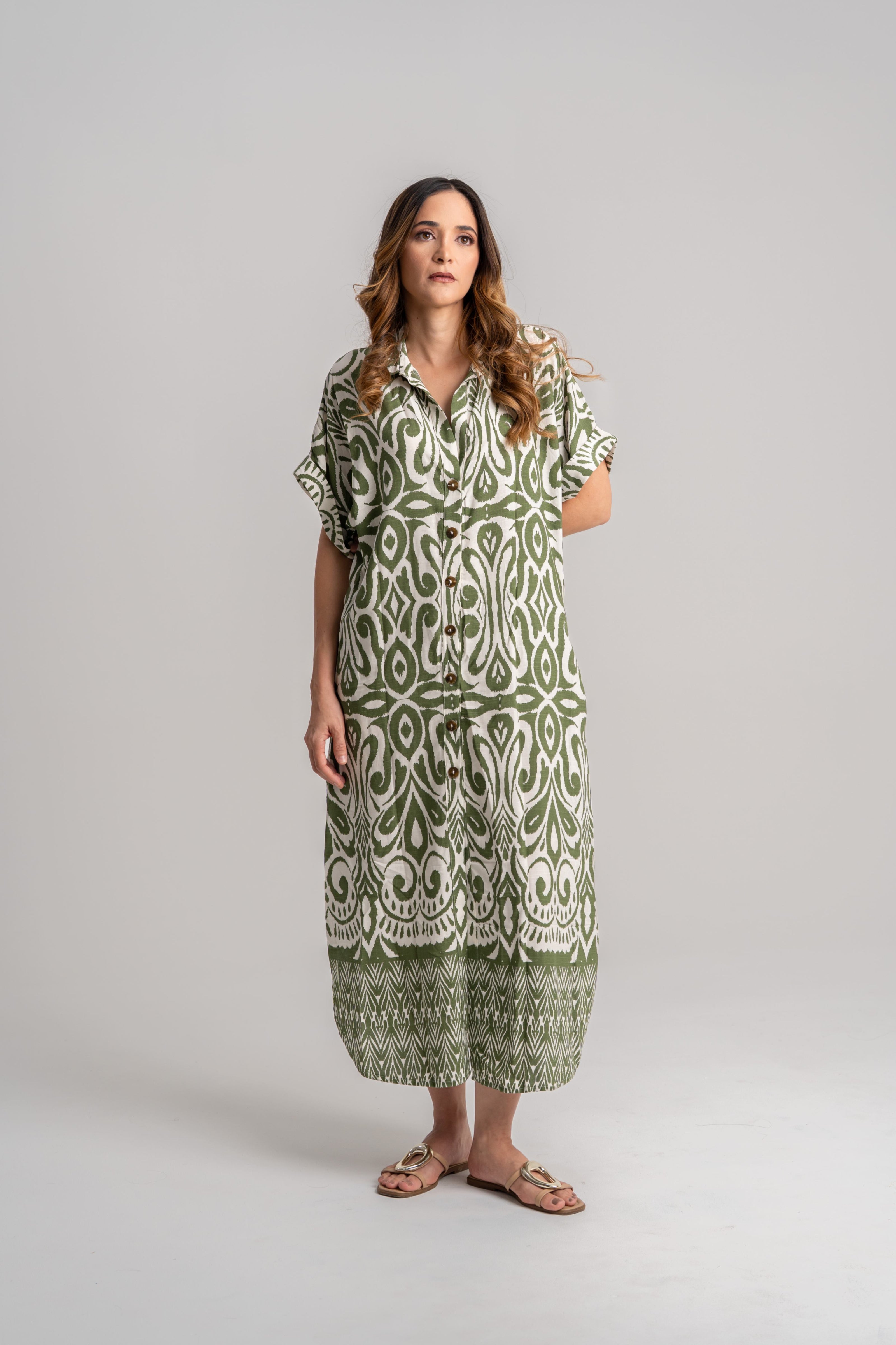 Vestido estampado verde largo