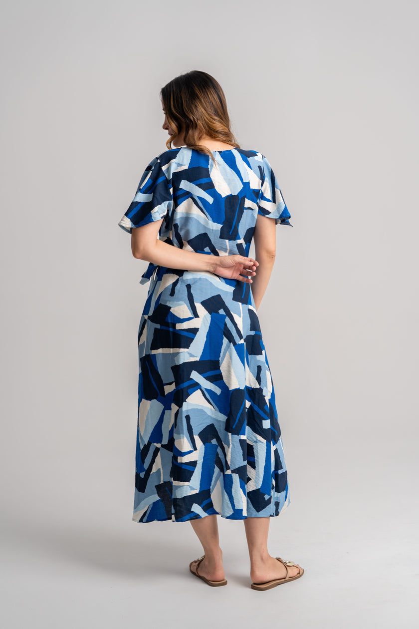 Vestido casual azul estampado