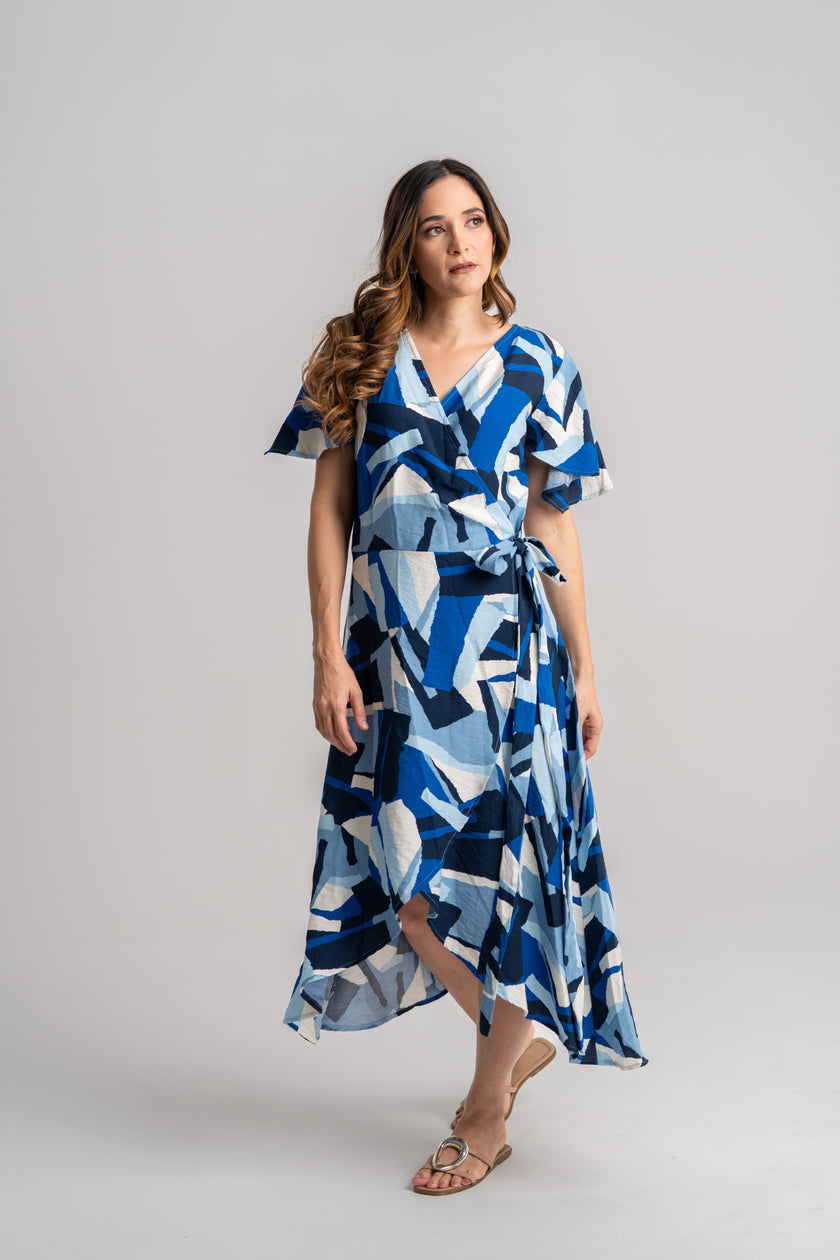 Vestido casual azul estampado