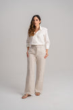 Pantalón de lino mujer bota ancha beige