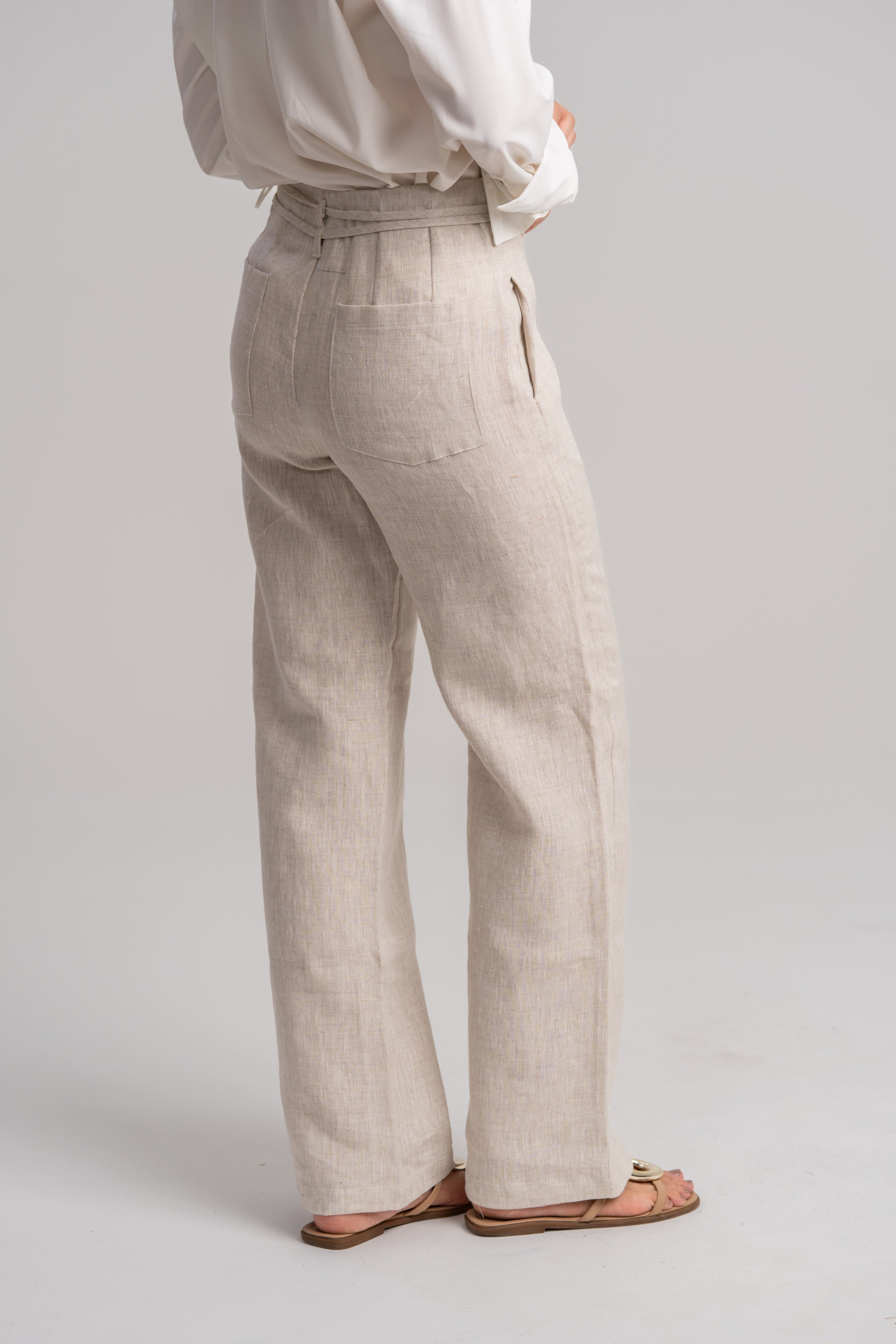 Pantalón de lino mujer bota ancha beige