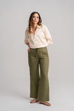 Pantalón de lino mujer bota ancha verde