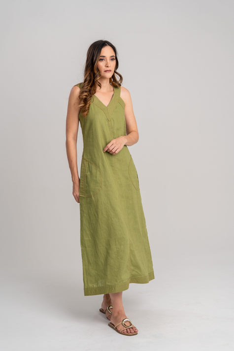 Vestido de lino verde largo