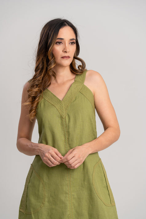 Vestido de lino verde largo