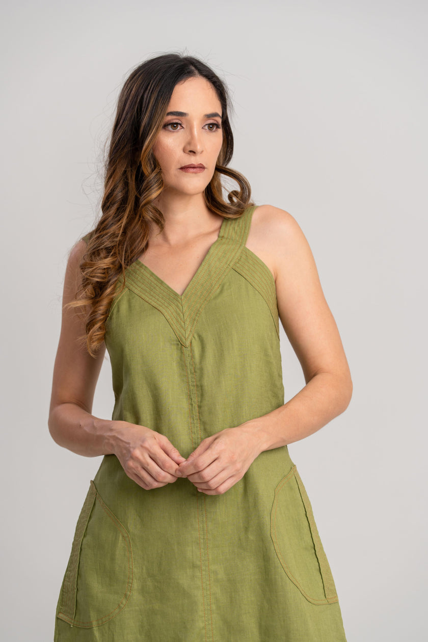 Vestido de lino verde largo