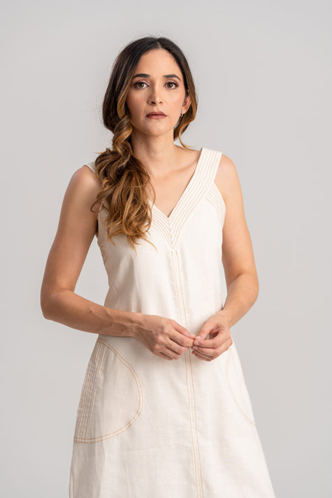 Vestido de lino beige largo