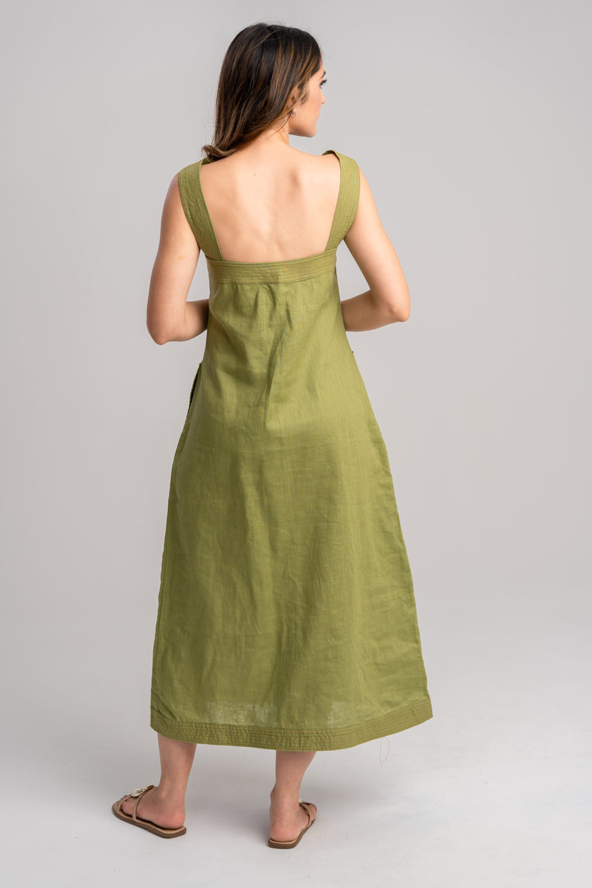 Vestido de lino verde largo