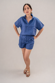 Blusa azul mujer lino