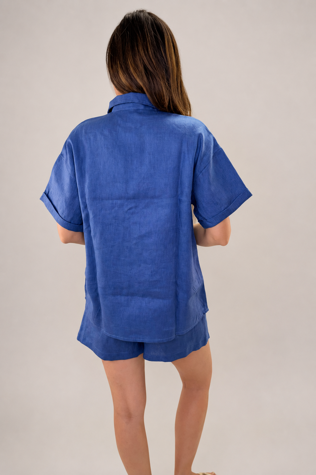 Blusa azul mujer lino