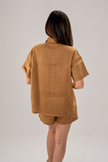 Blusa café mujer lino
