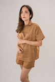 Blusa café mujer lino