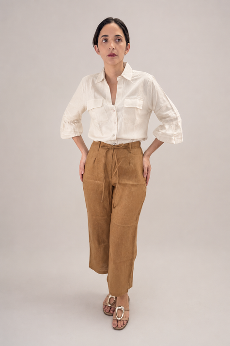 Pantalón culotte de lino café