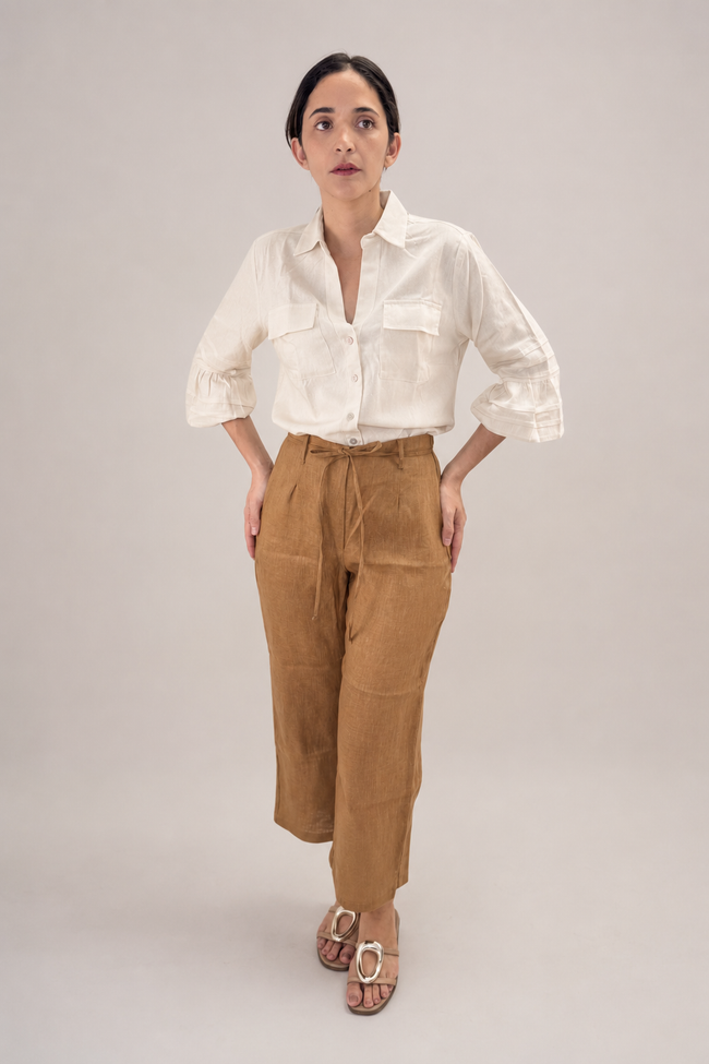 Pantalón culotte de lino café