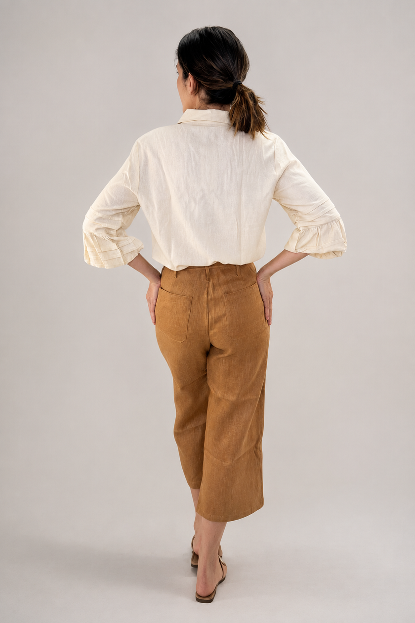 Pantalón culotte de lino café