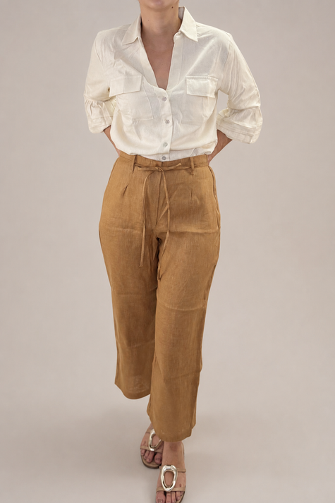 Pantalón culotte de lino café