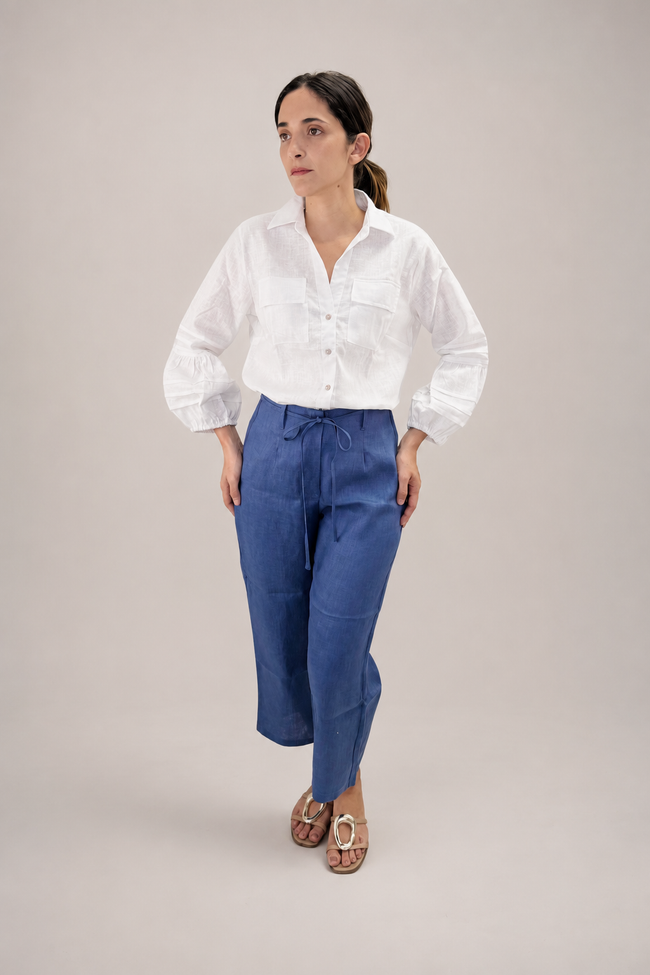 Pantalón culotte lino azul