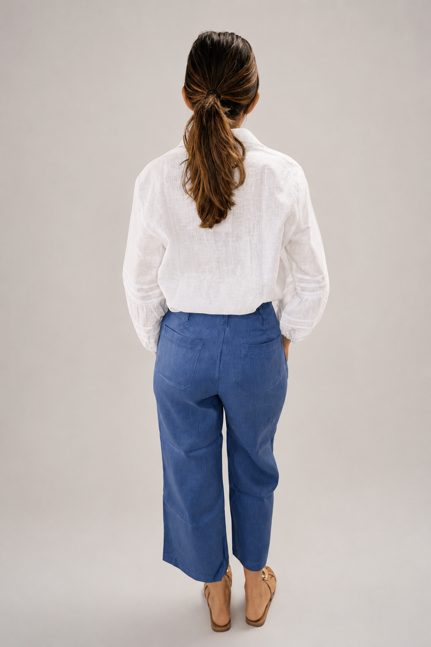 Pantalón culotte lino azul