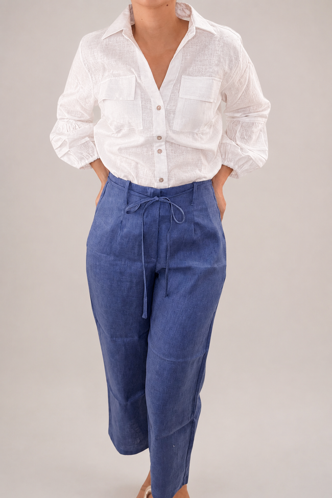 Pantalón culotte lino azul
