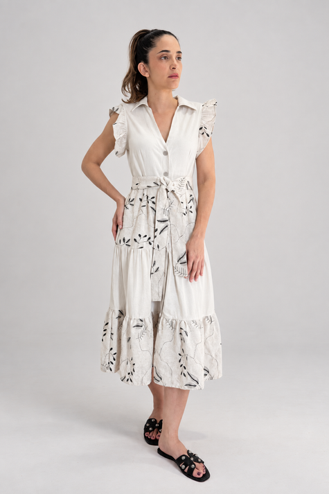 Vestido de lino beige bordado