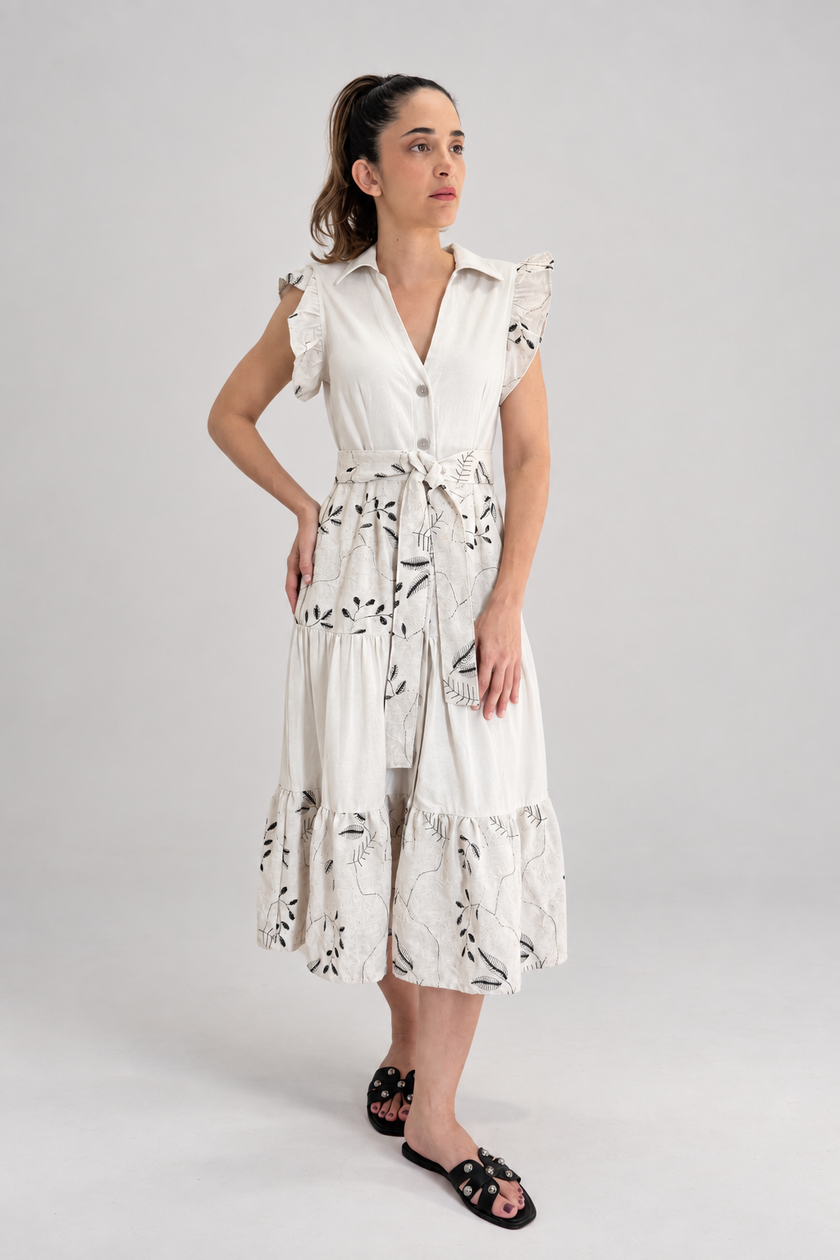 Vestido de lino beige bordado