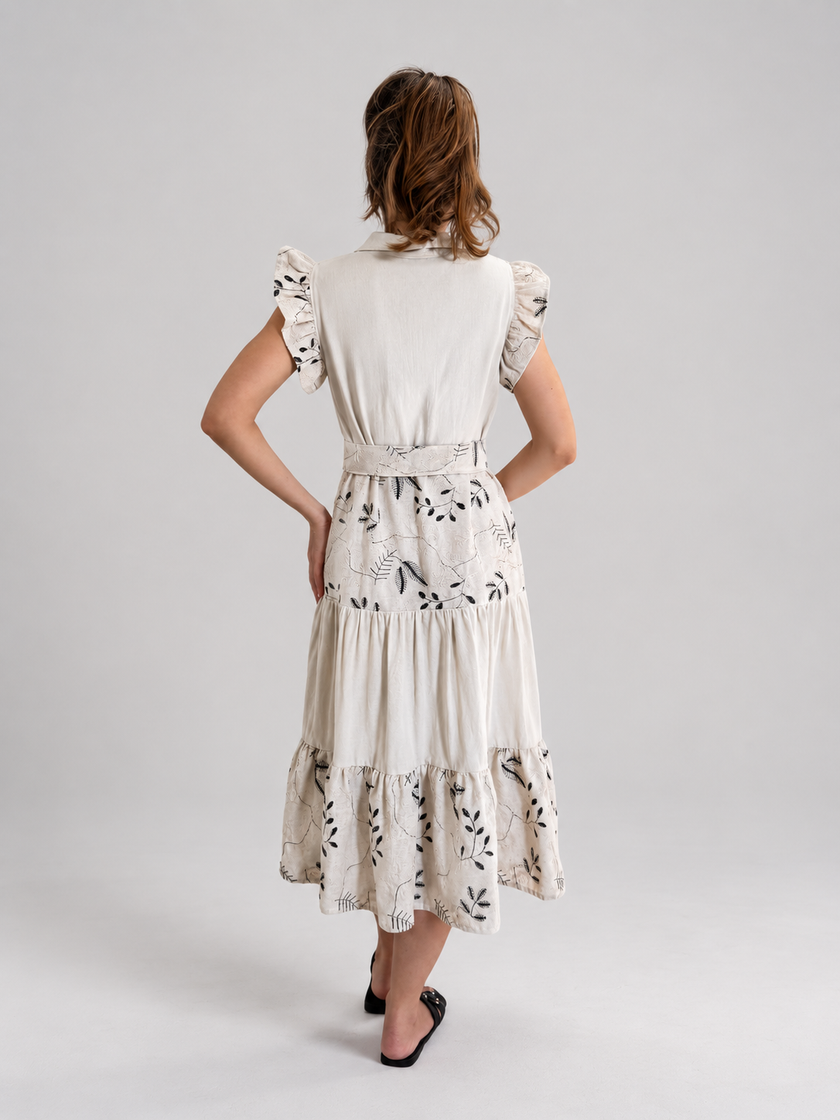 Vestido de lino beige bordado