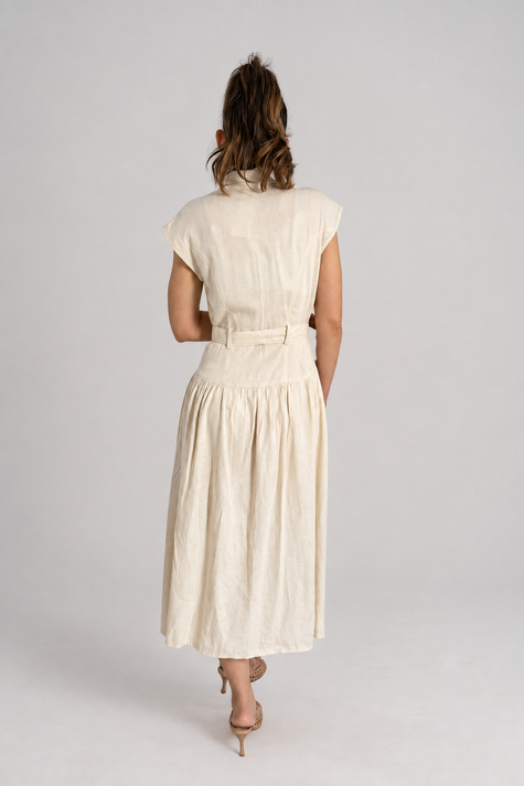 Vestido lino beige midi