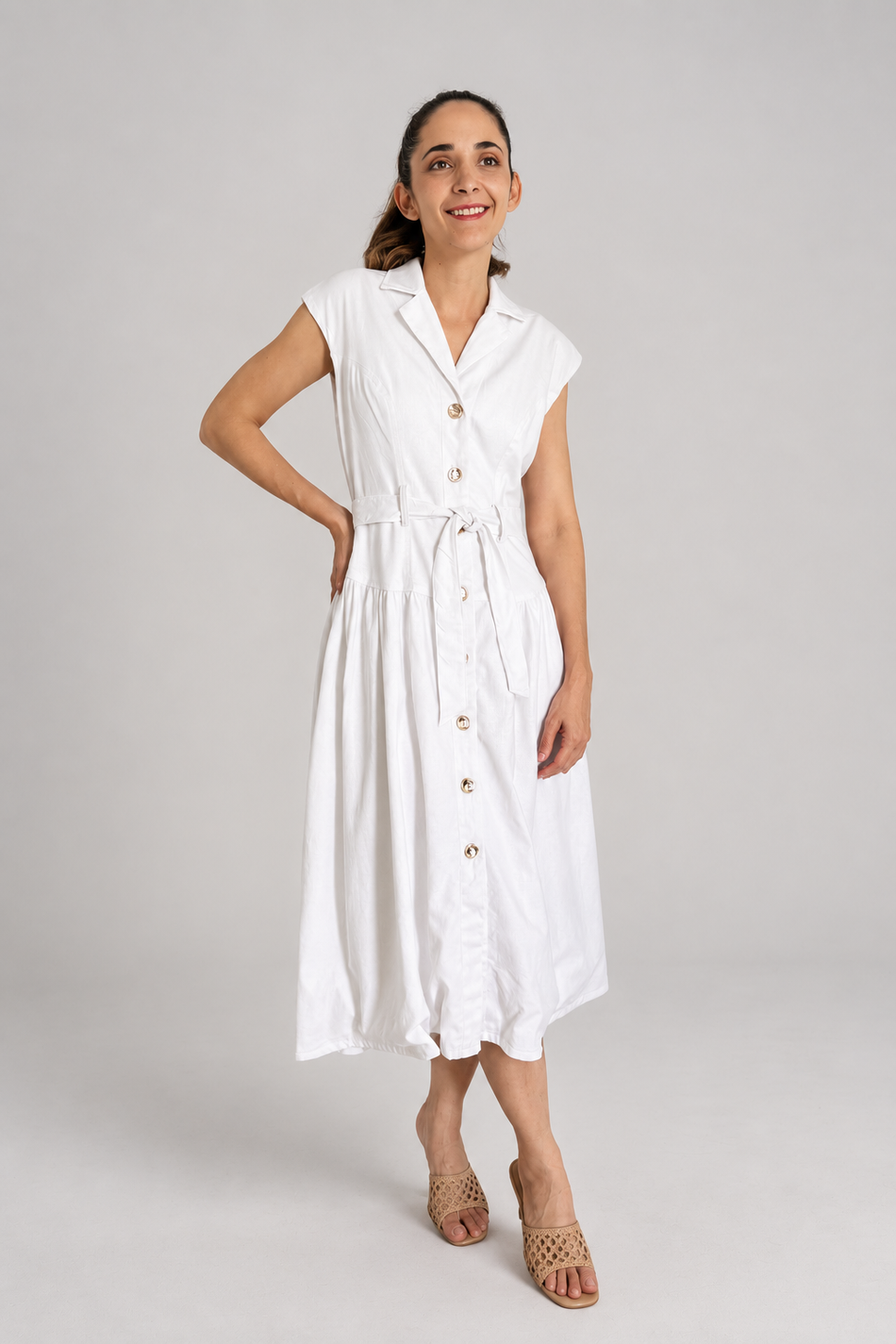 Vestido lino blanco midi