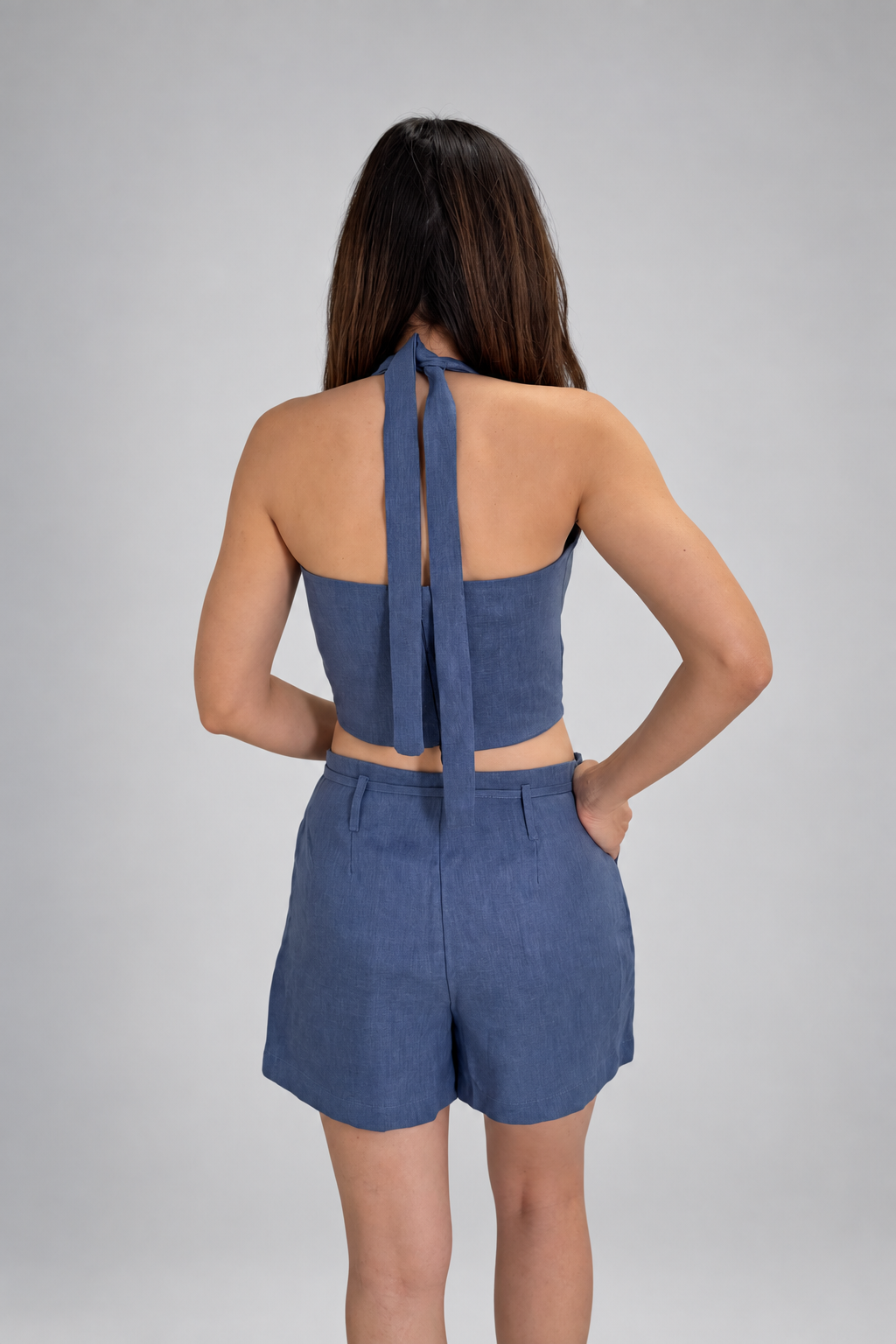 Top en lino azul para mujer