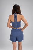 Top en lino azul para mujer