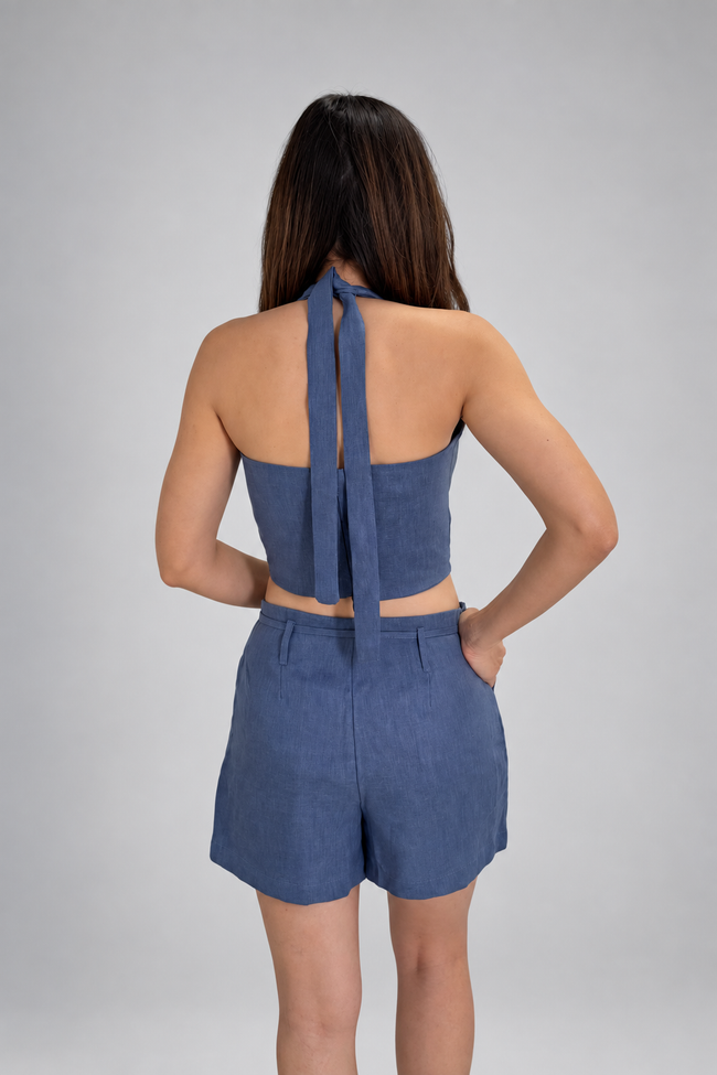 Short de lino mujer azul